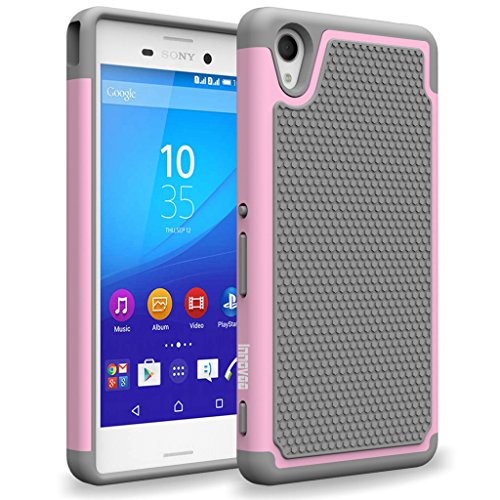 Sony Xperia M4 Aqua Case, INNOVAA Anti-Slip Shockproof Soft Silicone Dual-Layer Durable Armor Case W/Free Screen Protector & Touch Screen Stylus Pen - Grey/Light Pink
