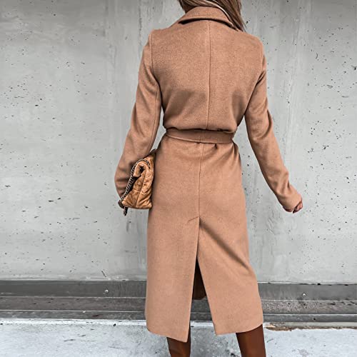 Women Classic Double Breasted Coats Lapel Collar Double Button Slim Long Wool Blend Pea Jacket Winter Wool Long Trench Coat #TOP5