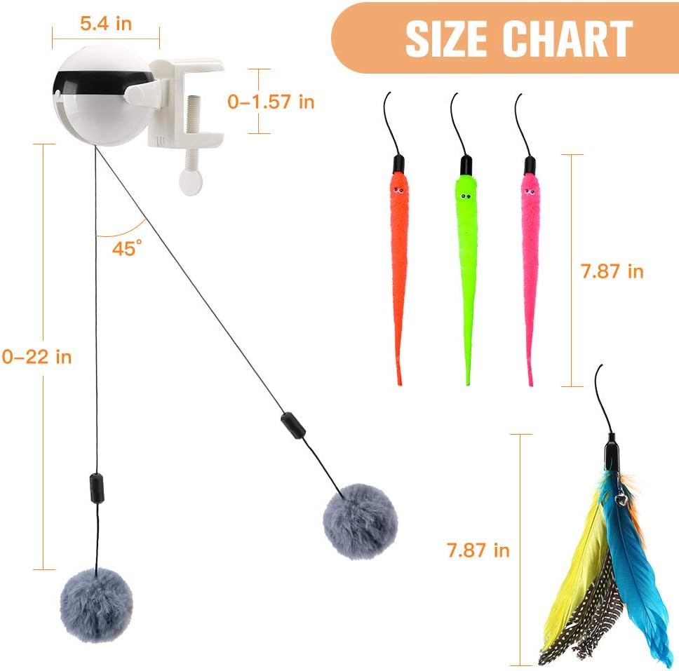 Automatic Interactive Cat Toys - Cat Teaser Ball with 4 Refills - Cat Plush Toy & Feather Toy - Up and Down for Indoor Cats