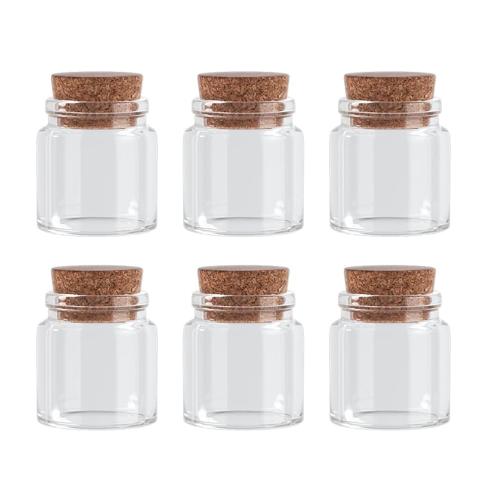 Azonee50ml Mini Glass Bottles, 6 Pack Mini Bottles Jars with Wood Cork Stoppers, Wish Bottles, Message Bottles for Wedding Favors, Baby Shower Favors, DIY Craft