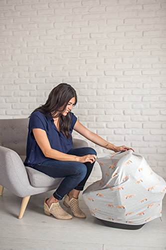 Image of Copper Pearl Nursing Cover for Breastfeeding - Multi-Use Baby Car Seat Cover, Stroller Cover & Breast Feeding Cover Up for Women, Stretchy Breathable High Quality Cover for Boy or Girl,Grey with Foxes