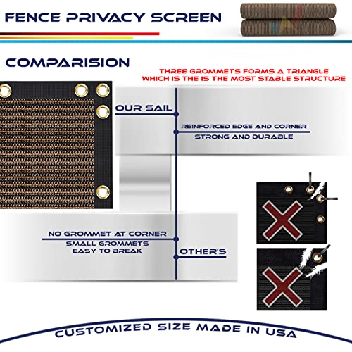 Windscreen4Less Heavy Duty Privacy Screen Fence In Color Brown With Black Strips 6' X 50' Brass Grommets 150 Gsm - With Zip Ties - Customized #TOP4