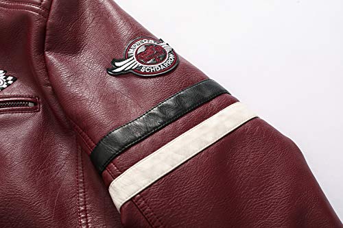 Men's Casual Stand Collar PU Faux Leather Zip-Up Motorcycle Bomber Jacket4