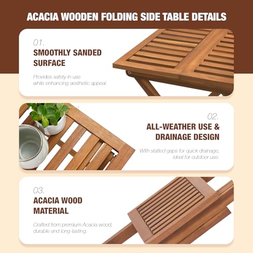 GREEN ALLUVIUM Acacia Wood Square Folding Side Table, Golden Teak, 17.7 in by GREEN ALLUVIUM - Image 6