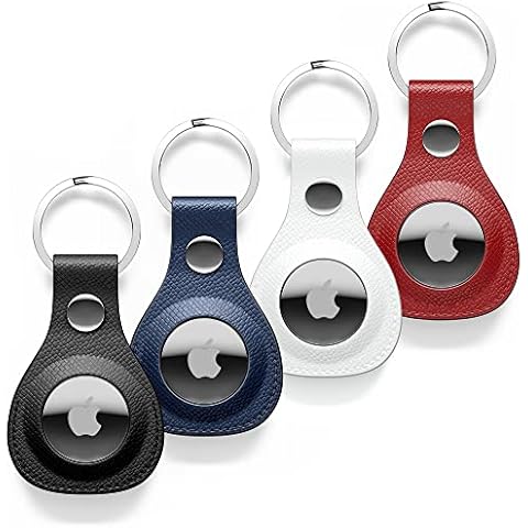 SanaNature 4er Pack Anhänger (4 Farben) aus Vegan PU-Leder für Airtags, Air Tag Schlüsselanhänger, Airtag Hülle für GPS Tracker mit starkem Halt und Schutz Cover