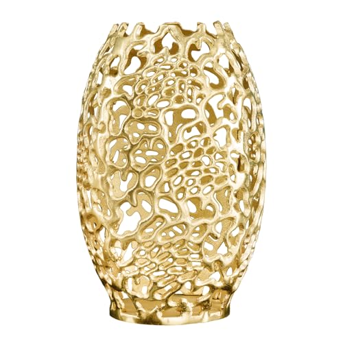 riess-ambiente.de Filigrane Design Vase Abstract Leaf Gold 50cm Handarbeit