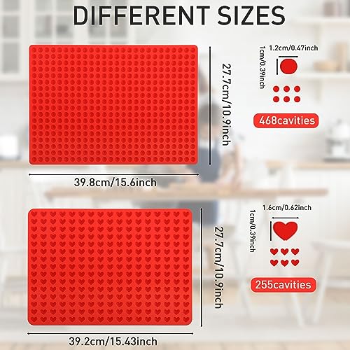 RAFIYU Backmatte Hundekekse - 2 Pcs Silikon Backmatte mit Teigschaber, Backmatten für Hundeleckerlies, Backunterlage für Backblech(1.5cm,255 Gitter,Herzform+1.2cm,468 Gitter,Halbkugel),rot
