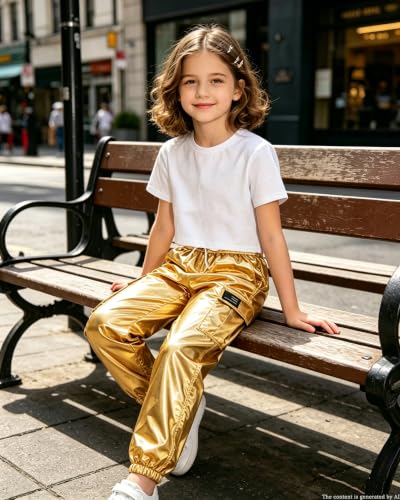 Image of Betusline Girls 2 Piece Summer Outfits,Kids Casual Short Sleeve Crop Top & Cargo Jogger Pants Sets,4T-14Y