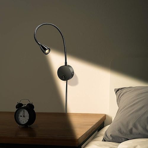 Miniatura 5 de Lámpara de lectura, luces LED de cama montadas en la pared con enchufe de iluminación nocturna de aluminio, lámpara de aplique con cable, 200