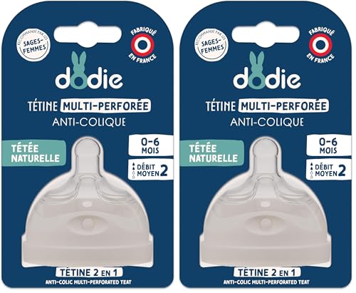 DODIE Tétine Multi-Perforée Débit 2 0-6 mois (Lot de 2)