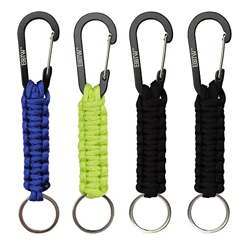 EOTW 4 Pack Corde Tressée avec Porte-clés et Mousqueton, Porte clefs très pratique, Idéal pour la rando et le bushcraft (Noir+Vert+Bleu)