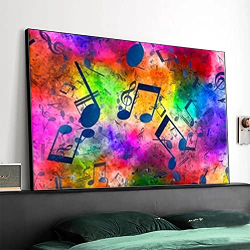 Stampa Su Tela NAN Wind Con Note Musicali - Quadro Nero E Oro 50x20 Cm, Decorazione Murale Per Sala Musica, Aula, Soggiorno