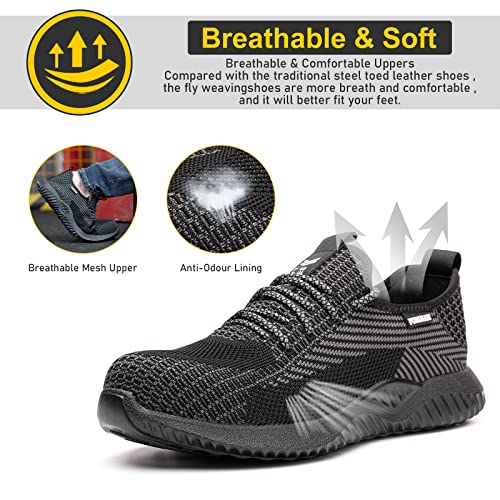 Image of Furuian Steel Toe Work Shoes for Men Women Safety Construction Sneakers | Puncture Resistant Protection Work Shoes, Non-Slip, Lightweight, Sports Style, ASTM Certified, for Industry