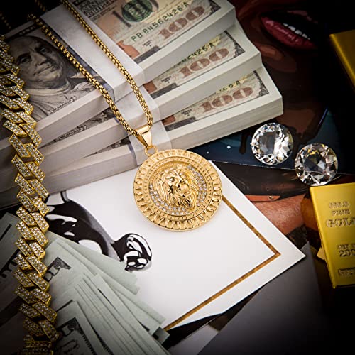 AsAlways 18K Gold Plated Lion Head Necklace Pendant for Men Stainless Steel Hip Hop Rock Lion King Necklaces Charm Animal Amulet Jewelry4
