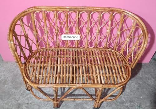 Image of Bamboo Cane Two-Seater Sofa with Cushions, Indoor Outdoor Furniture for Living Room, Balcony