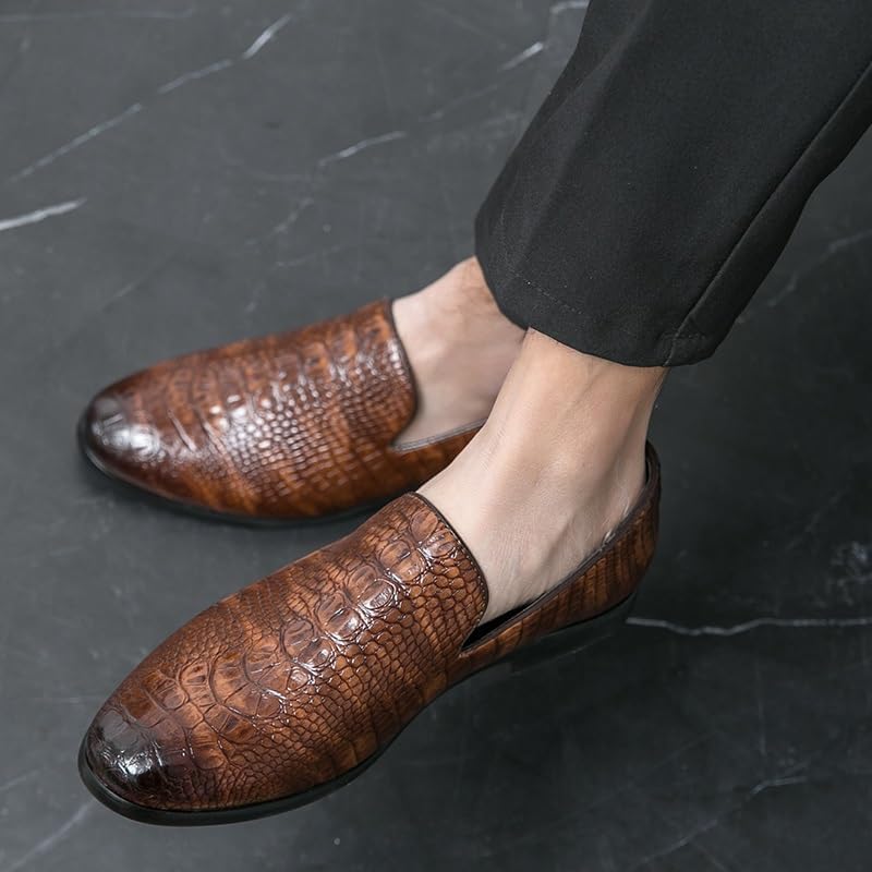 Oxford Shoes for Men Slip On Pointed Burnished Toe Crocodile Print Loafer Non Slip Low Top Slip Resistant Outdoor3