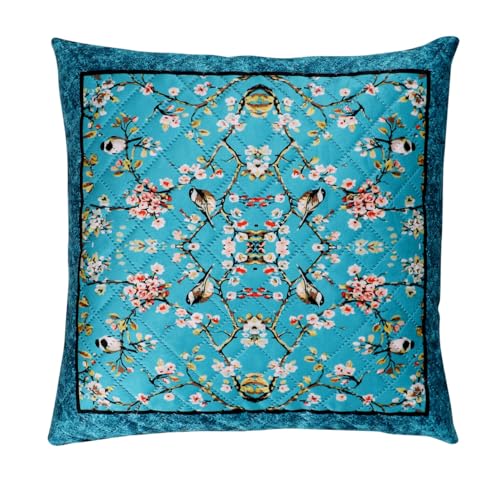 Image of Nendle Printed Holland Velvet Cushion Covers Set of 5, 16 x 16 Inches (40 x 40 cm), Decorative Sofa Cushion Cover with Zipper Closure, Floral Geometric Abstract Bohemian Designs, Multicolor