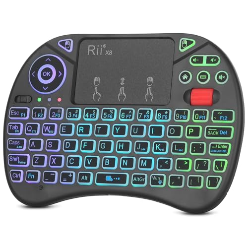 Rii X8 Mini Keyboard,Upgrade 2.4GHz Wireless and Bluetooth Keyboard with Touchpad,RGB Backlit,Rechargeable Battery for Android TV Box/Mac/PC/Nvidia Shield(2.4G+BT Version)