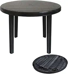 Mesa Plástica Redonda Desmontável Preta 94x71cm com Furo Central para 4 Lugares Home Gourmet