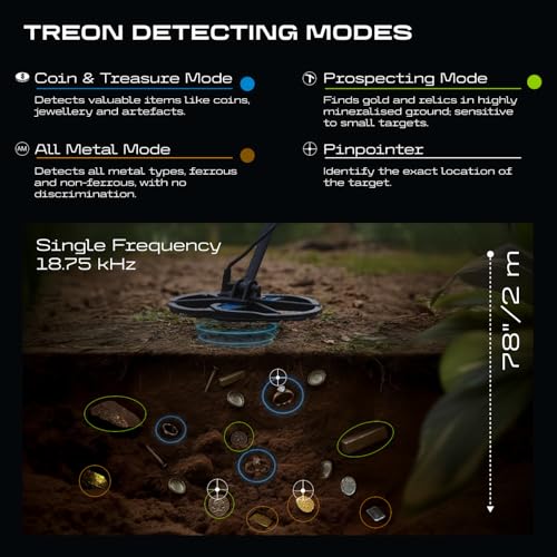 CKG Treon Professional Metal Detector for Adults, Fully Waterproof, 11\" DD Coil, High Frequency 18.75 kHz Gold Metal Detector with Treasure, Prospecting, All Metal, Pinpointer Modes