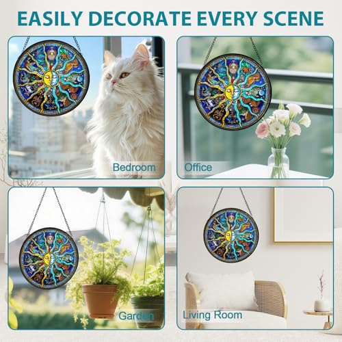 Attrape-soleil lune vitrail constellation suspension murale cadeau Noël