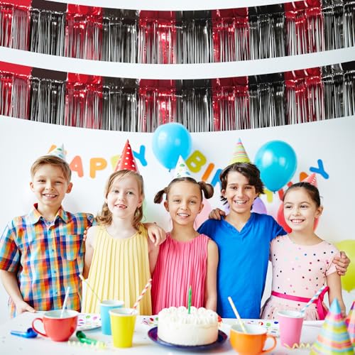 Image of 5 Pack 10 Feet Black Red Foil Fringe Garland Tinsel Parade Float Fringe for Trailer Car Birthday Party Decoration Hanging Backdrop Banner Table Skirts