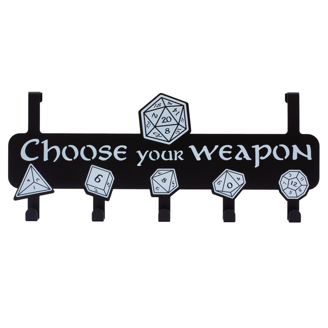 getDigital Door Coat Hanger Choose Your Weapon - Wall-Mounted Rack 5 Metal Hooks, Geeky Home and Office Decor RPG Dice Design - Stainless Steel, 15.3 x 5.2 in, Black