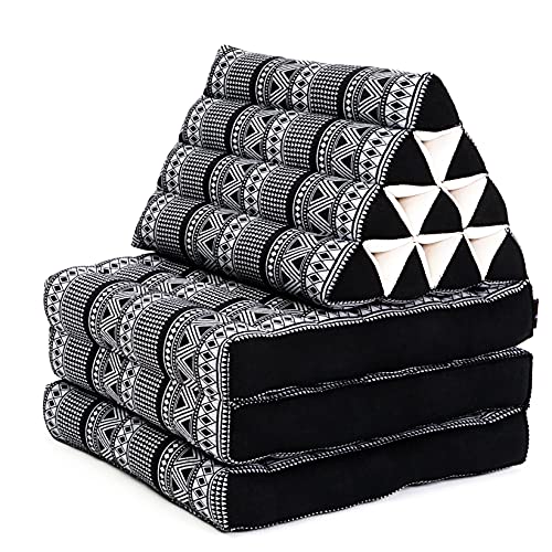 Image of Leewadee Comfortable Japanese Floor Mattress - Thai Floor Bed with Triangle Cushion - Futon Mattress - XL Extra Long Thai Massage Mat, 89 x 20 inches, Black White, Kapok Filling