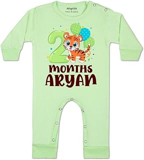 ARVESA Customised Baby Name 2 Month Baby Milestone Jumpsuit for Baby Boy and Baby Girl Cotton 0–12 Months Design No 1067-2... Price In India