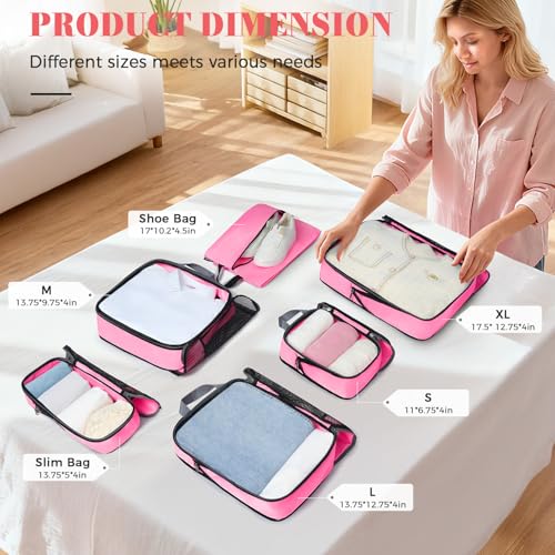 Image of BAGAIL 4 Set /6 Set /8 Set Compression Packing Cubes Travel Accessories Expandable Packing Organizers (Half Mesh, 6-Pink)