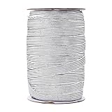 Mandala Crafts 10mm 50 Yds Roll of Metallic Silver Elastic Bands for Sewing - 3/8 Flat Elastics Cord - 3 8 Inch Braided Stretch Straps for Crafting