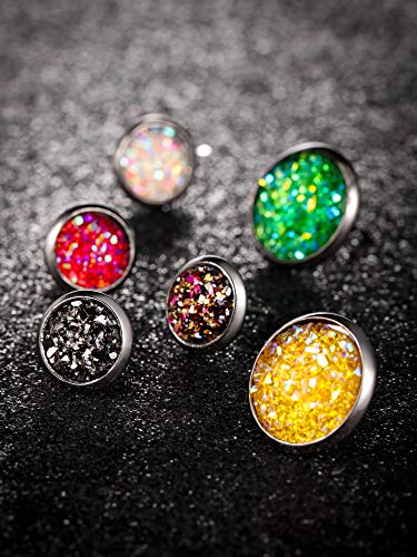 20 Pairs Round Stud Earrings Stainless Steel Druzy Studs Earrings Set Anti-Sensitive Fits Women Girls (8) #TOP4
