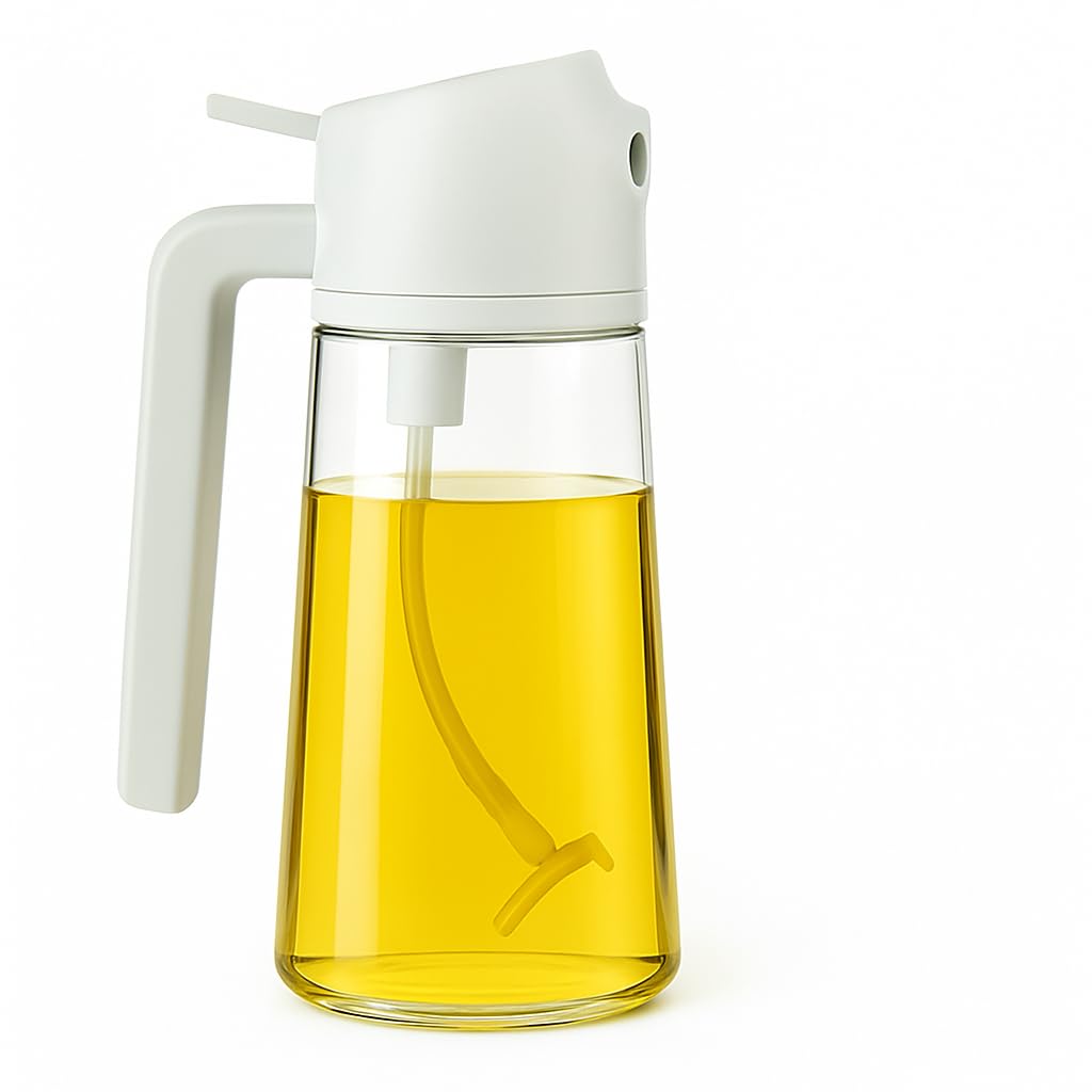 Oil Sprayer for Cooking 2 in 1, Glass Olive Oil Mister Spray Bottle, 470ml/16 Oz Spritzer for BBQ, Air Fryer, Salad, Baking, Grilling & Frying