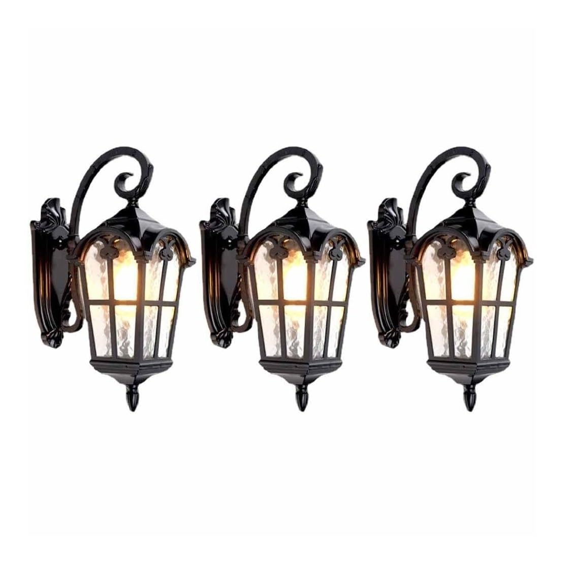 CVdrtyED Outdoor Wall Lights Black Aluminum Outdoor Wall Sconce Glass Lantern Light Waterproof Exterior Lamp for Garden Hallway Yard Durable Porch(3 Pack)