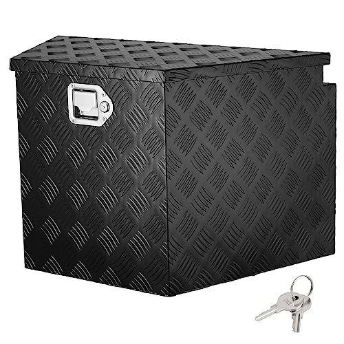 Image of VEVOR Trailer Tongue Box, Heavy Duty Trailer Tongue Tool Box Storage Organizer with Lock & Keys, Utility Tool Chest for Pickup Truck Bed, RV, SUV, Off-Road Vehicle, Aluminum, 29 inch x 16.2 inch x 18 inch, Black