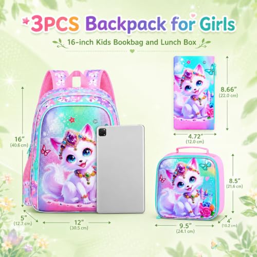 Image of 16 inch Fox Backpack for Girls, 3Pcs Kids Bookbag for Elementary Preschool Kindergarten, School Backpacks with Lunch Box(Pink)