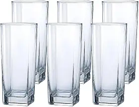 Jogo de 6 Copos de Vidro Texas 315 ml Design Quadrado Elegante e Resistente Ideal para Suco Água Refrigerante Drinks e Café Transparente para Cozinha Bar e Restaurante