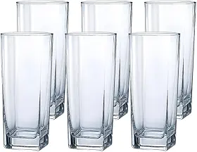Jogo de 6 Copos de Vidro Texas 315 ml Design Quadrado Elegante e Resistente Ideal para Suco Água Refrigerante Drinks e Café Transparente para Cozinha Bar e Restaurante