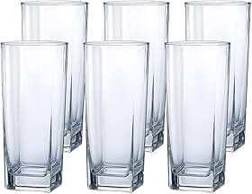 Jogo de 6 Copos de Vidro Texas 315 ml Design Quadrado Elegante e Resistente Ideal para Suco Água Refrigerante Drinks e Café Transparente para Cozinha Bar e Restaurante