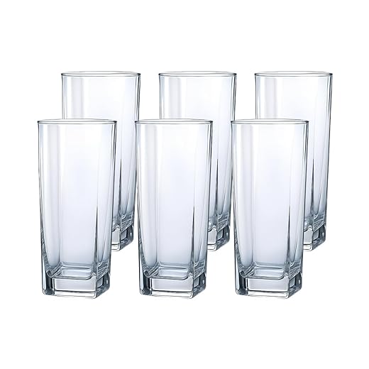 Jogo de 6 Copos de Vidro Texas 315 ml Design Quadrado Elegante e Resistente Ideal para Suco Água Refrigerante Drinks e Café Transparente para Cozinha Bar e Restaurante