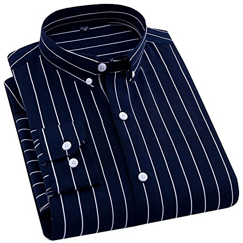 Men's Classic Casual Vertical Striped Slim Fit Long Sleeve Dress Shirts