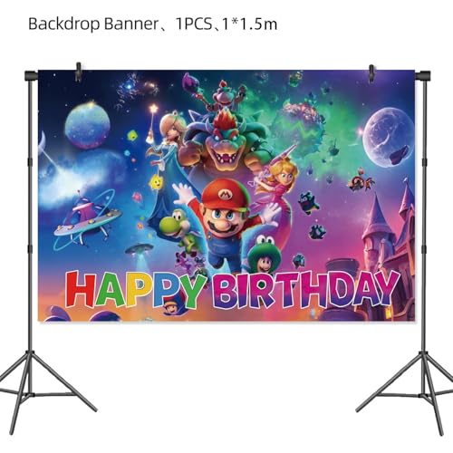 Fondo temático para fiesta de cumpleaños de Mario 5x3.3 pies miniatura 2