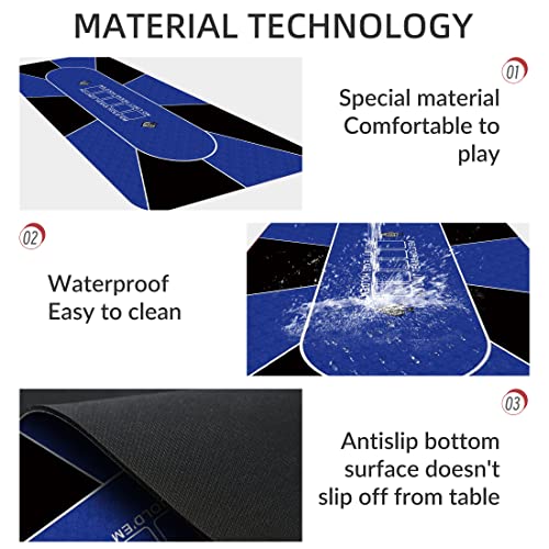 nuveti Poker Mat - 55 x 28inch Non-Slip Poker Table Game Mat - Portable Rubber Waterproof Poker mat for Table 6-8 Player Card Game Anti-Slip Rubber Poker Table Top Layout