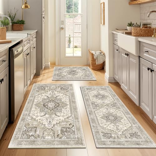 Yamaziot Boho Washable Kitchen Rugs Sets of 3, Non Slip Kitchen Mats for Floor with Rubber Backing, Waterproof & Stain Resistant Carpet Runner Throw Rug for Kitchen, Laundry Room, Hallway by Yamaziot - Used condition - Image 7