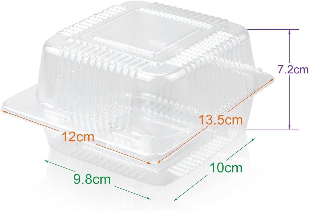 ISUSSER 100 Pack Disposable Portable Clear Plastic Clamshell Food Containers for Salads, Hamburgers, Bread and Sandwiches, Internal Size 5.3 x 4.7 x 2.8 Inch