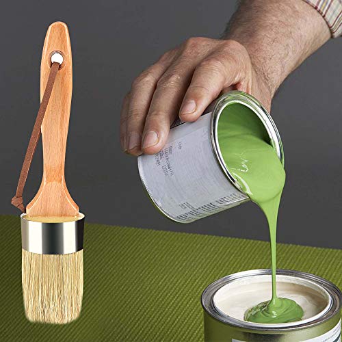 Chalk and Wax Paint Brush 2 Inch Oval Brush for Furniture Painting, Waxing and Stenciling Natural Pure Bristles Compatible for Dark & Clear Soft Wax (Silver 1)