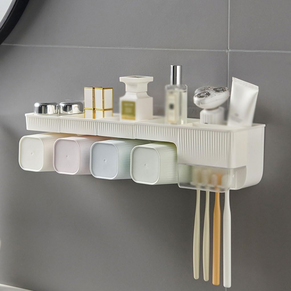 Zahnbürstenhalter für Badezimmer, Wandmontage, Zahnbürstenhalter mit Deckel, Kosmetik-Aufbewahrungsbox, keine Notwendigkeit, Löcher zu bohren, Zahnbürstenhalter (S35,5 cm)