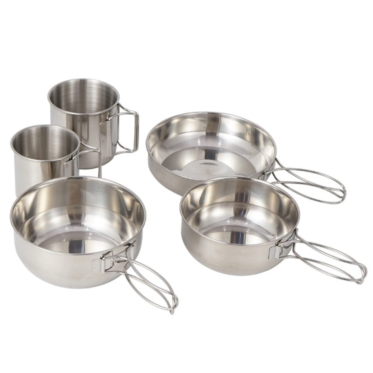 UPKOCH 5pezzi Posate per Campeggio in Acciaio Inox Compreso Padella Pentola Piccola Pentola Tazza Tazza Piccola Manico per Impilare Facilmente Leggero e Pratico per Trasporto
