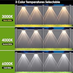 Solar Fence Lights Outdoor - 2700/4000/6000K 3 Mode, IP65 Waterproof Fence Solar Lights Outdoor, Solar Deck Lights for Outside, Backyard/Railing/Step/Patio/Deck Fence/Stair Railings and Wall (8 pack) Solar Fence Lights Outdoor 270040006000K 3 Mode IP65 Waterproof Fence Solar Lights Outdoor Solar Deck Lights for Outside BackyardRailingStepPatioDeck FenceStair Railings and Wall 8 pack