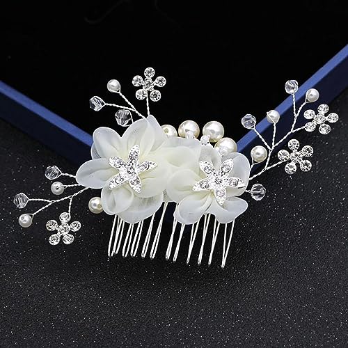 Cubahop Bride Wedding Flower Hair Comb Slides Silver Bridal Crystal Hair Accessories Rhinestones Floral Headpieces for Women and Girls